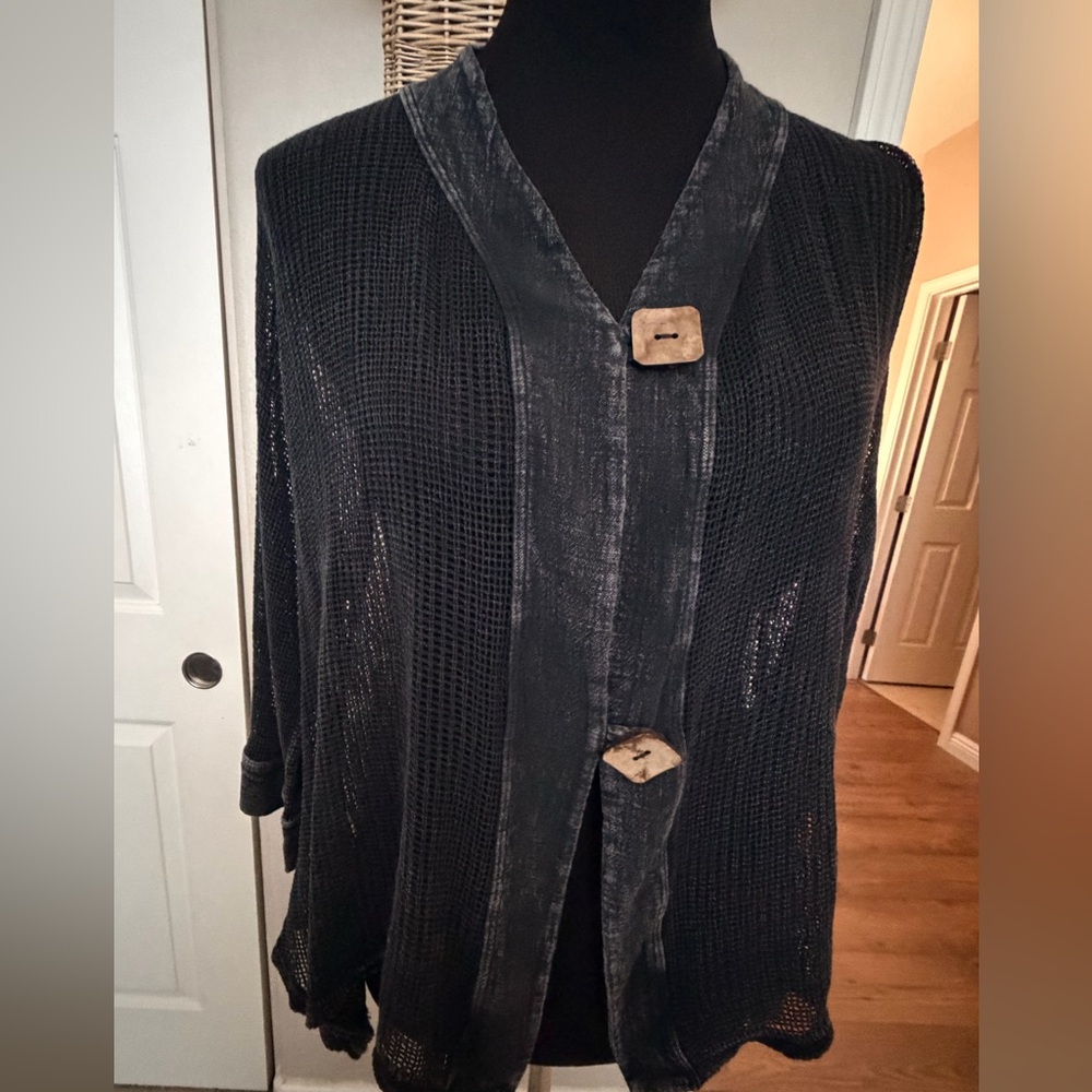 Black Open-Knit Button-Front Women's Cardigan very relaxed fit S—L easily